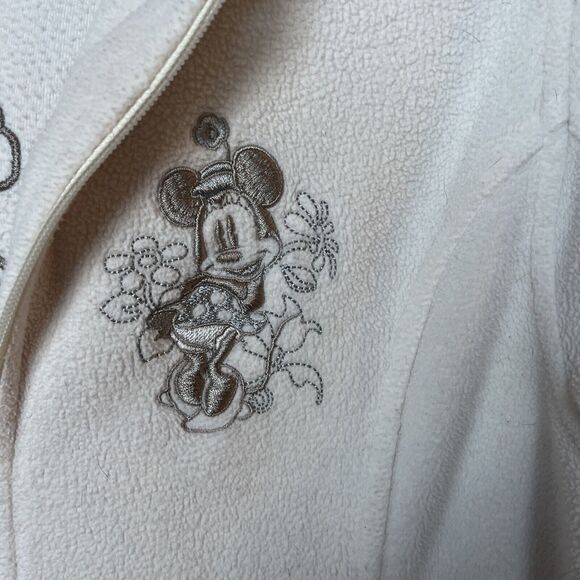 Disney Parks Womens Medium Minnie Mouse Ivory Fleece Hoodie Full Zip Stitched - Picture 6 of 9